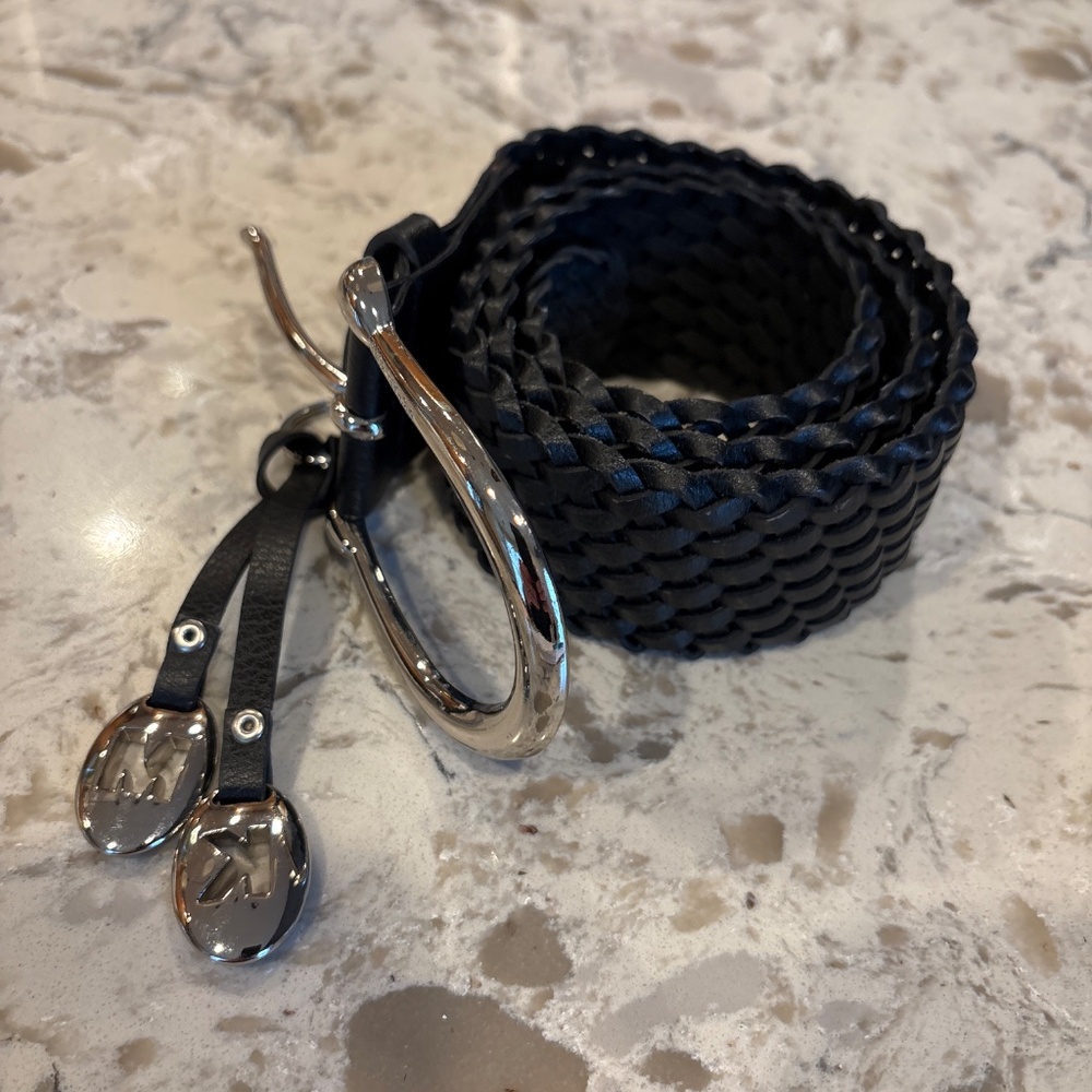 NWT Michael Kors Black Woven Leather Belt Sz Small 37” FS3 - Picture 2 of 4